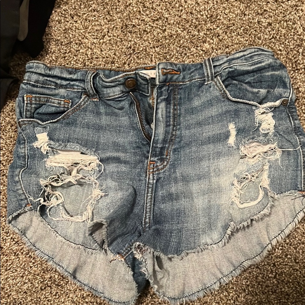 Eunina Blue Distressed Jean Shorts with Frayed Hem